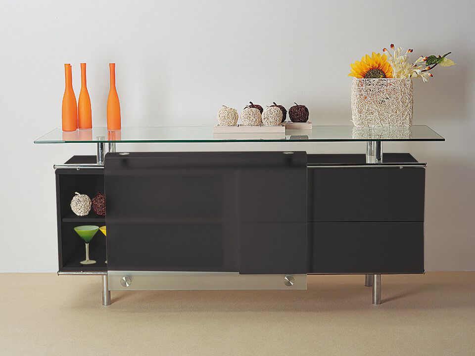 LACQUER BUFFET W/ FROSTED SLIDING GLASS DOOR, GRAY, 71"x21"x