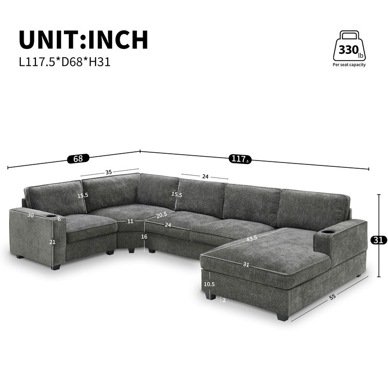 Zurkif Chenille  U-Shaped Sectional Sofa image number 9