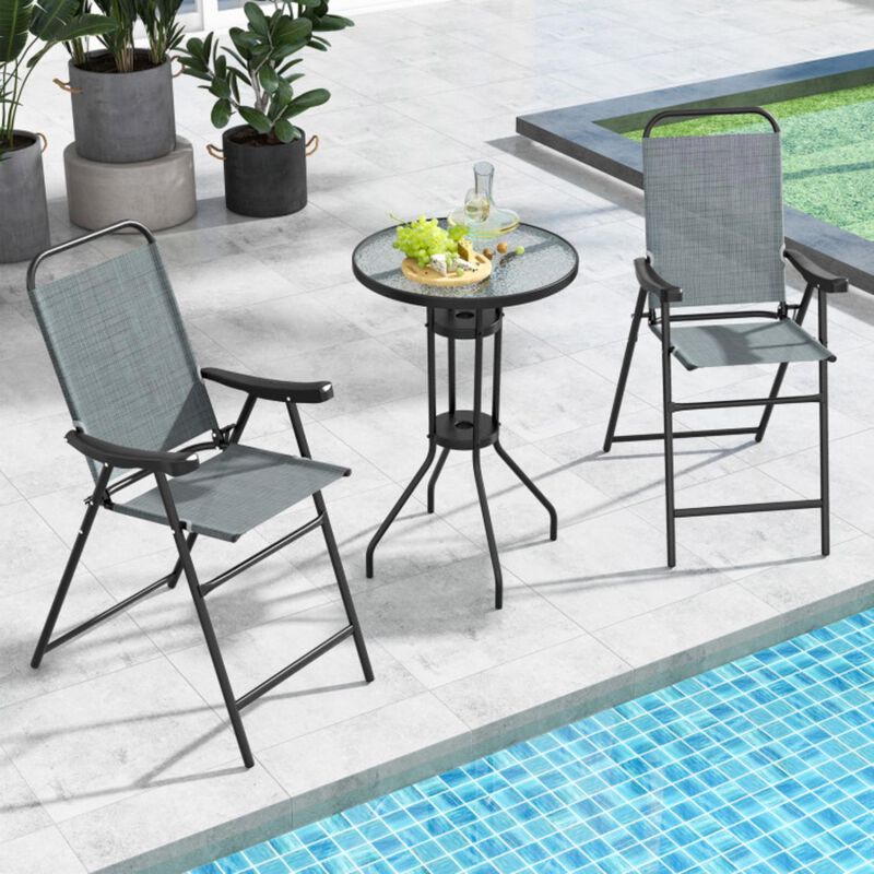 Hivvago Patio Folding Bar Stool Set of 2 with Metal Frame and Footrest