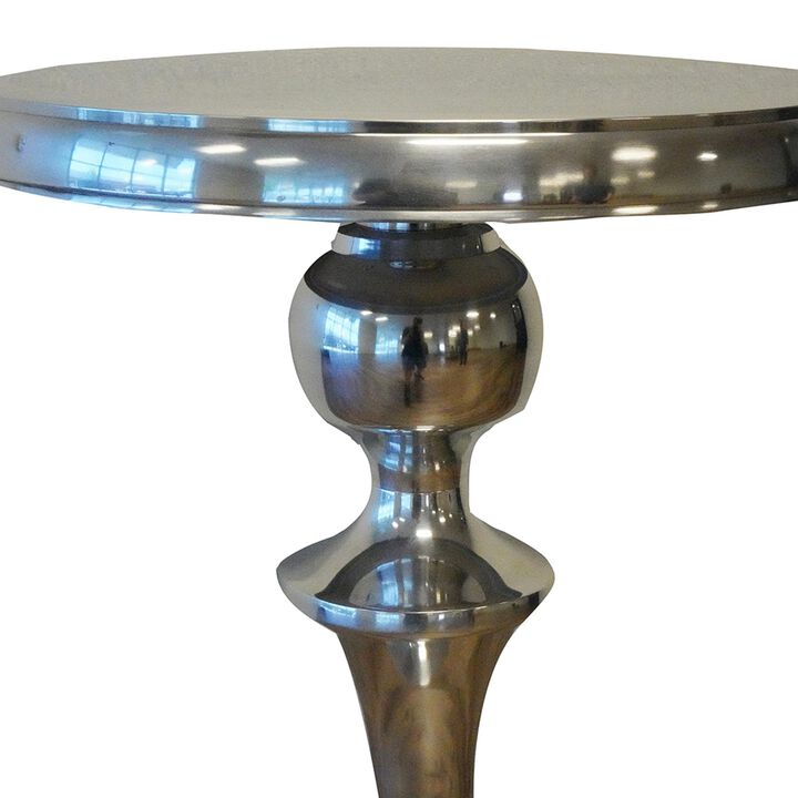 Benjara 42 Inch Bar Drink Table, Round Top, Slender Turned Support, Chrome Metal