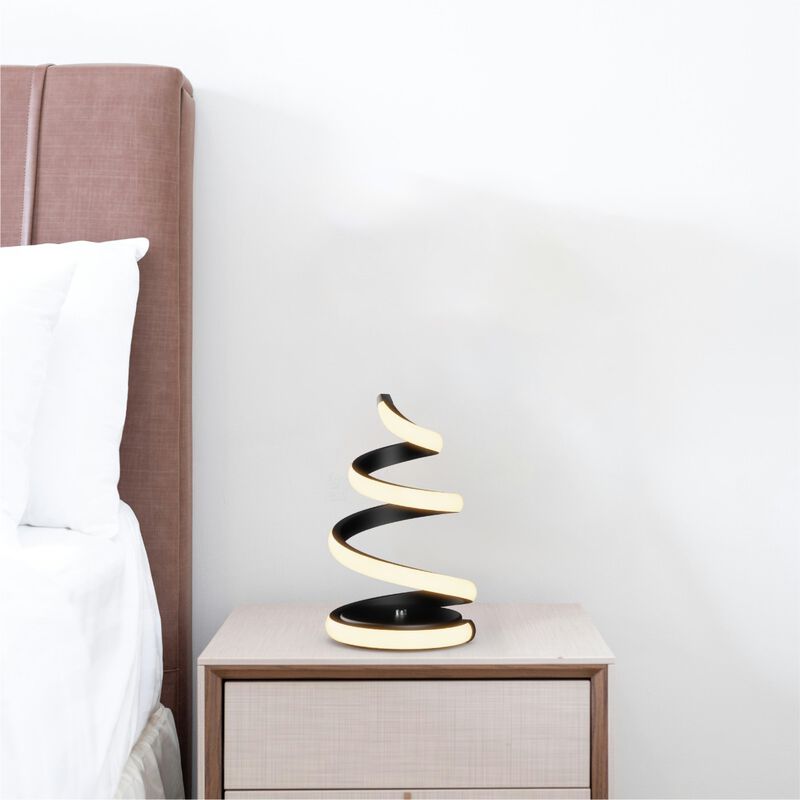 Spiral 12W LED Table Lamp 16 in. - 3000K Warm White - Touch Dimming in Matte Black