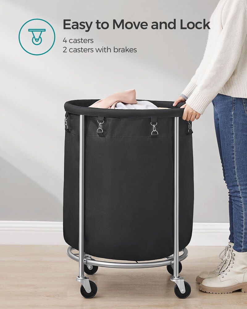Laundry Basket with Wheels and Removable Bag, Steel Frame, 4 Casters and 2 Brakes image number 7