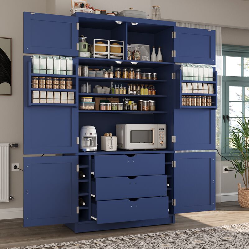 Merax Extra-Large Kitchen Pantry - 6-Door Storage with Built-In Power Outlets & Wine Racks image number 2