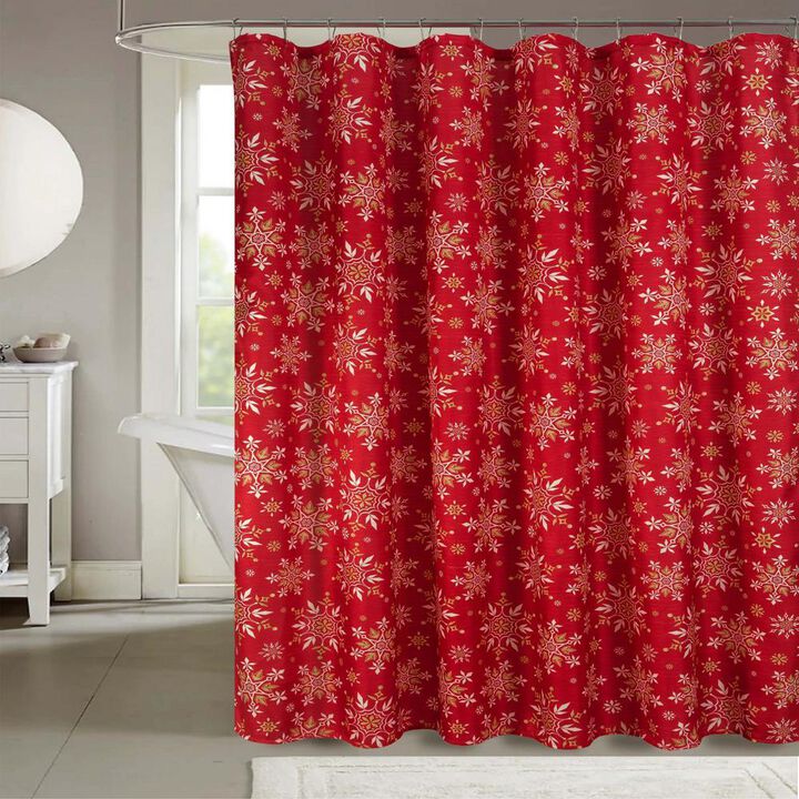 RT Designers Collection Christmas Golden Snowfalke Slub Shower Curtain 70" x 72" Red/Gold