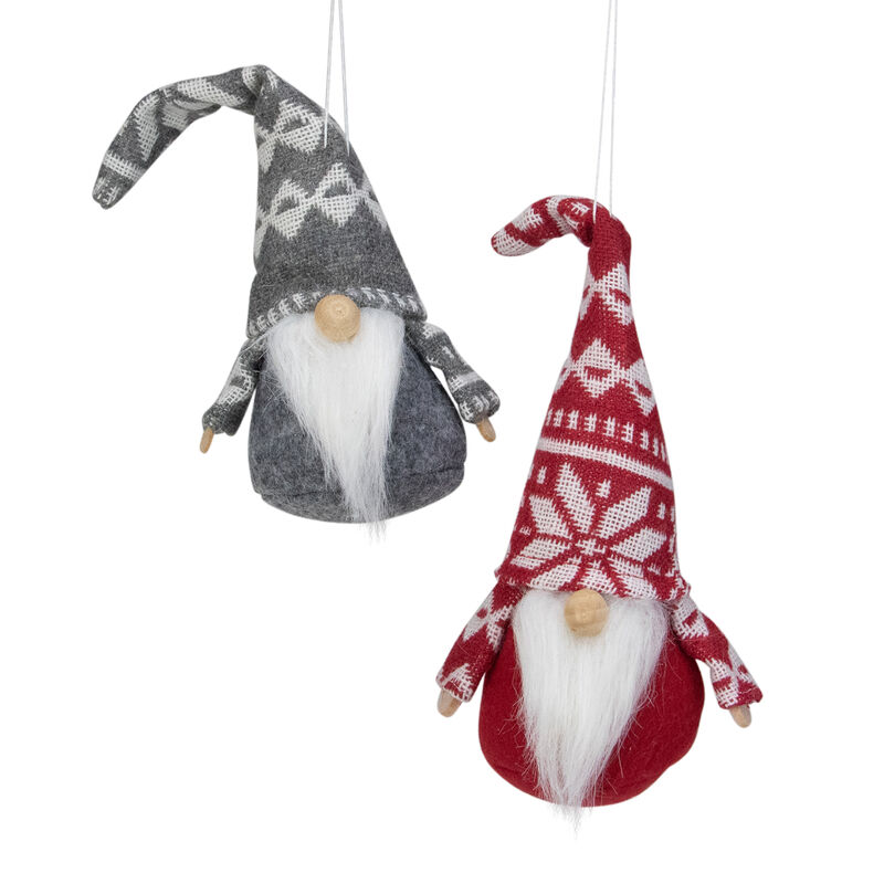 Set of 2 Red and Gray Gnomes with Nordic Hats Christmas Ornaments 7" image number 0