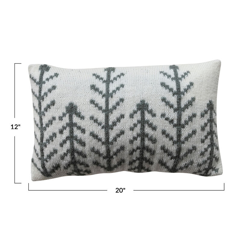 Embroidered Acrylic Blend Lumbar Pillow with Cotton Slub, Cream and Grey image number 1
