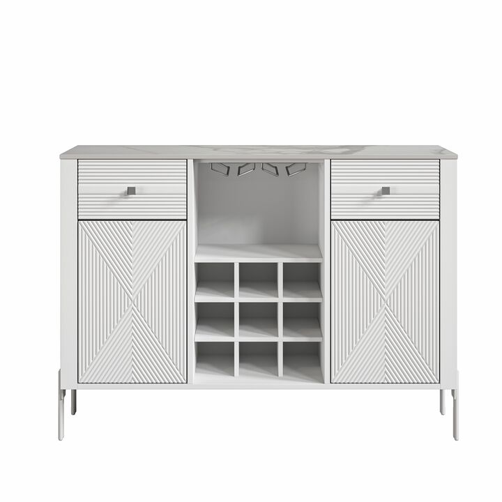 FESTIVO 42" Modern Wine Cabinet with Metal Glass Rack and Drawers