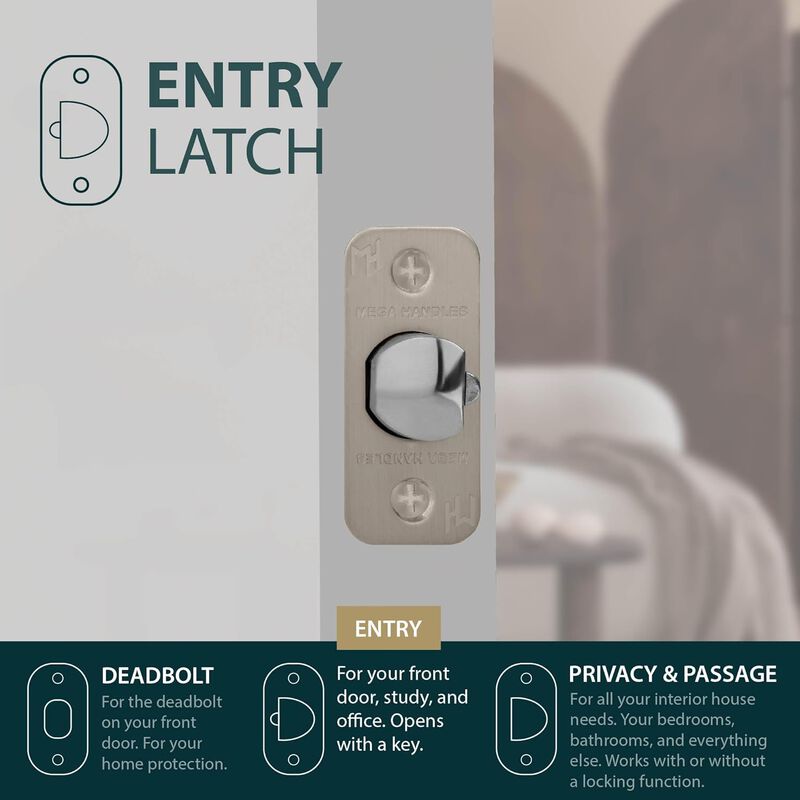 Mega Handles 2-Way Adjustable Entry Replacement Door Latch | Universal for Half Moon Spindles