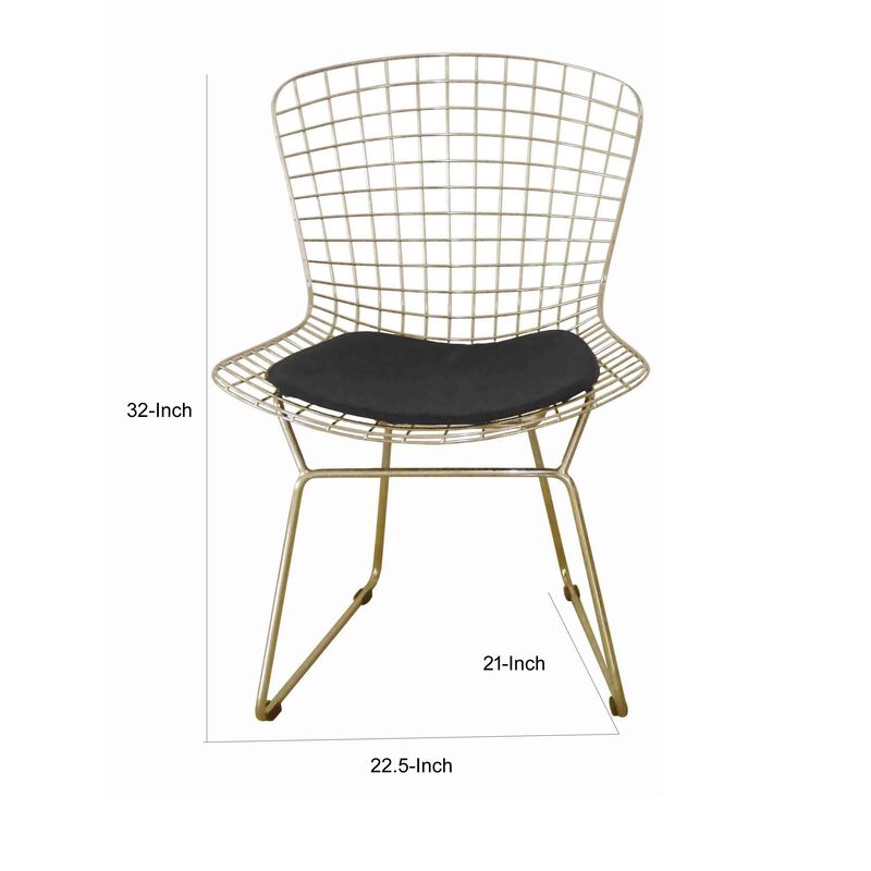 Hely 23 Inch Dining Chair Set of 2, 4 Cushions, Metal Cage Frame, Gold - Benzara