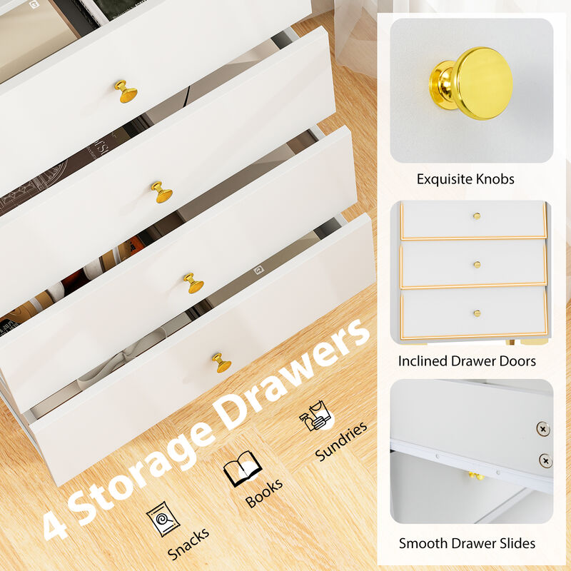 4-Drawer Modern Side Cabinet with Flip-Up Fluted Glass Front