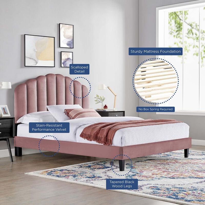 Daisy Performance Velvet Queen Platform Bed image number 8