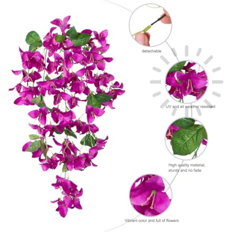 2 Piece Fuchsia Artificial Hanging Bougainvillea Flowers UV Resistant Outdoor image number 3