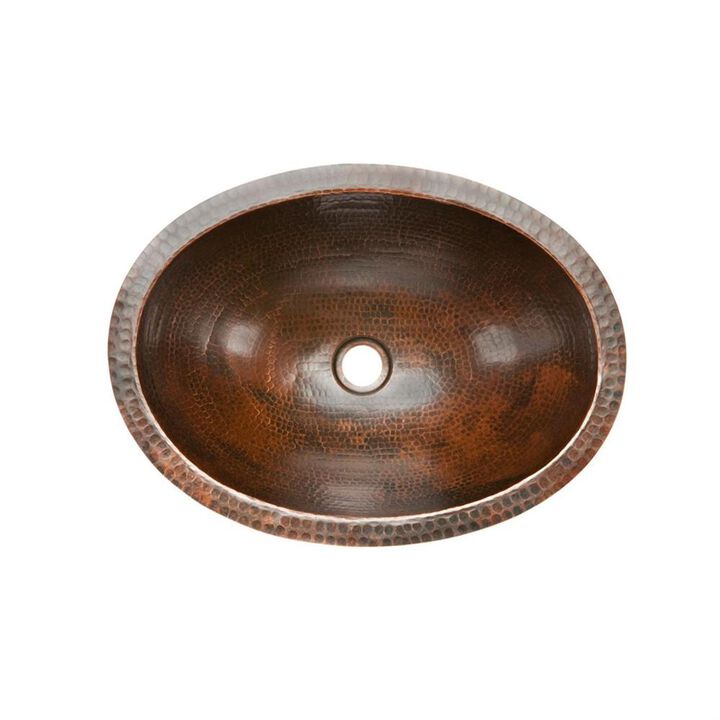 Hivvago Oval Hammered Copper Bathroom Vessel Sink 17 x 12 inch