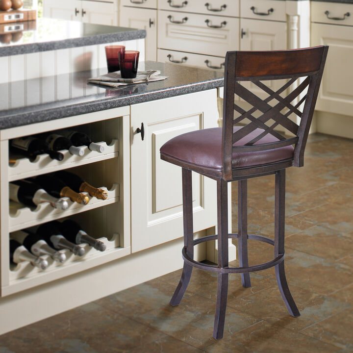 Tahiti  Barstool in Auburn Bay finish with Brown Pu upholstery
