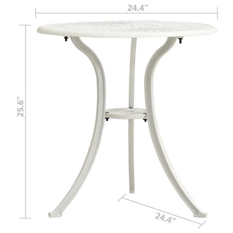 Outdoor Side Bistro Table, 24 Inch White Top, Aluminum Curved Legs - Benzara