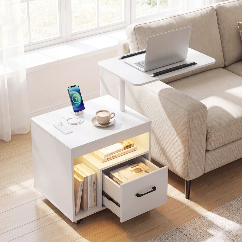 LED Nightstand with Power Outlets and Flip-Top Storage for Bedroom image number 3