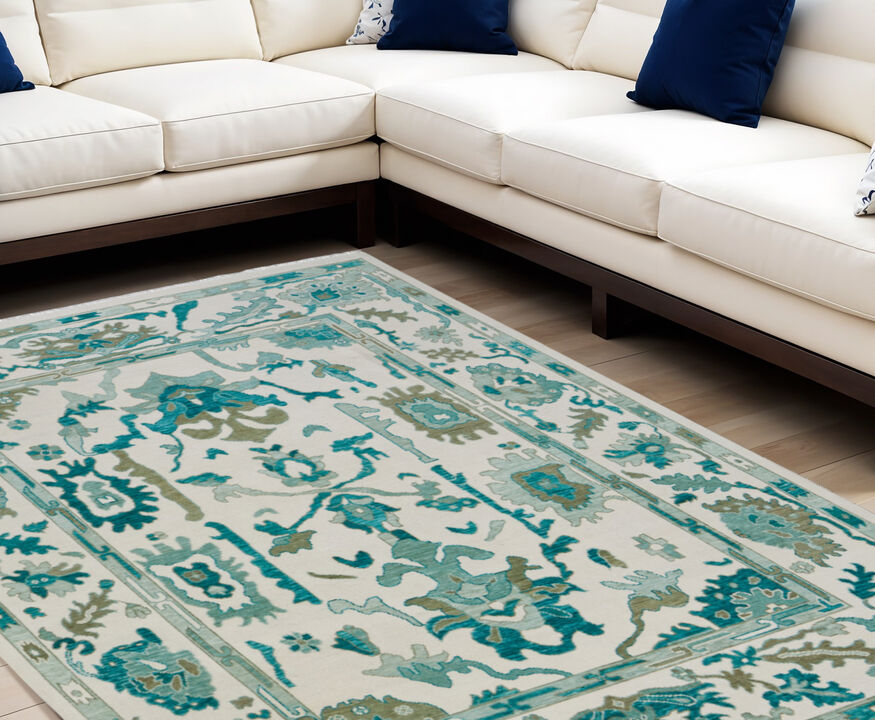 HomeRoots Wool Floral Hand Knotted Area Rug With Fringe