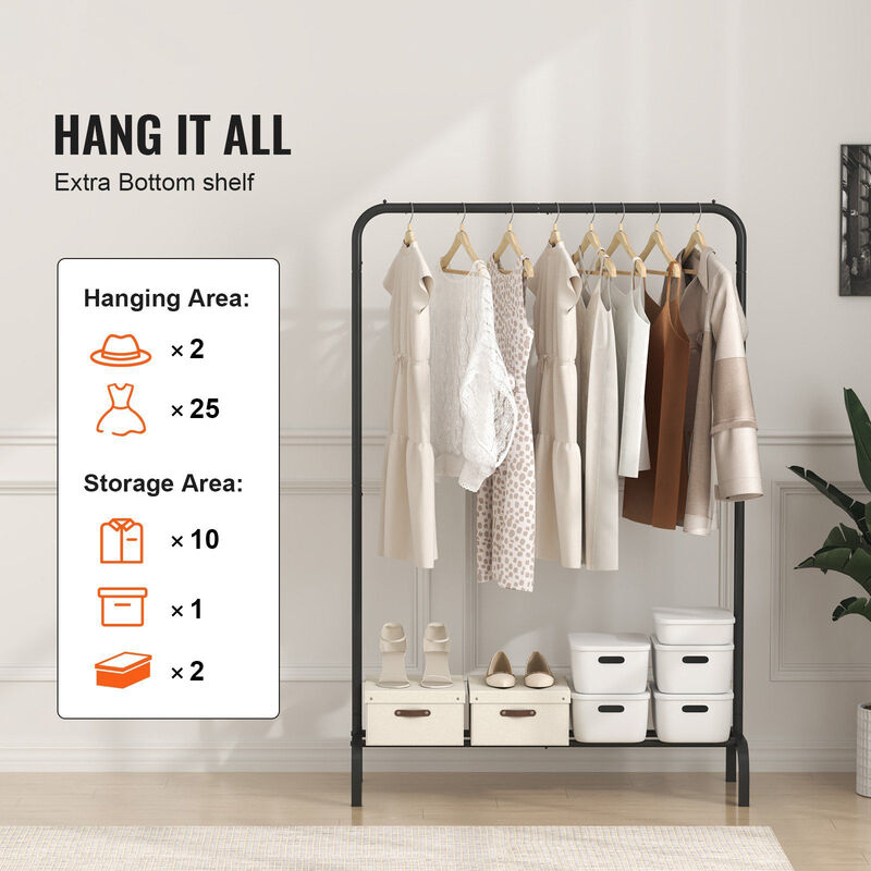 Freestanding Clothes Rack with Hanging Bar and Bottom Storage Organizer image number 5