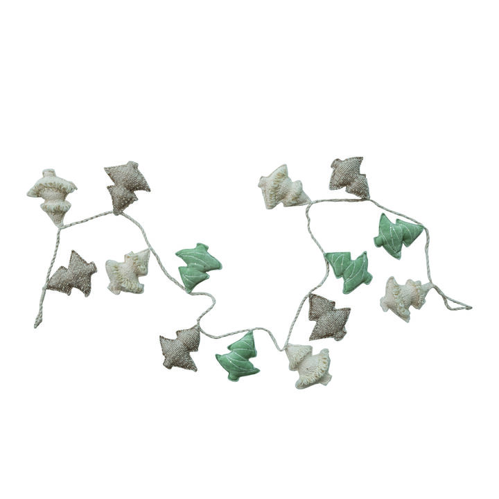 Woven and Jute Tree Holiday Garland with Embroidery, Metallic Thread, Sequins and Cord, Multicolor