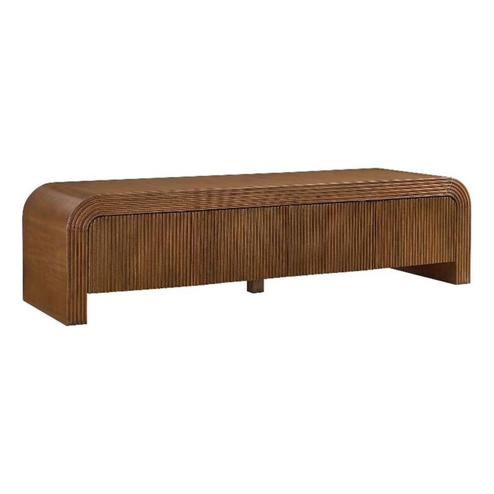Modway Waterflute 68 Inch Modern Fluted TV Stand in Walnut &ndash; Low-Profile Entertainment Console with Adjustable Shelves &ndash; Wood Media Cabinet with Cable Management for Living Room