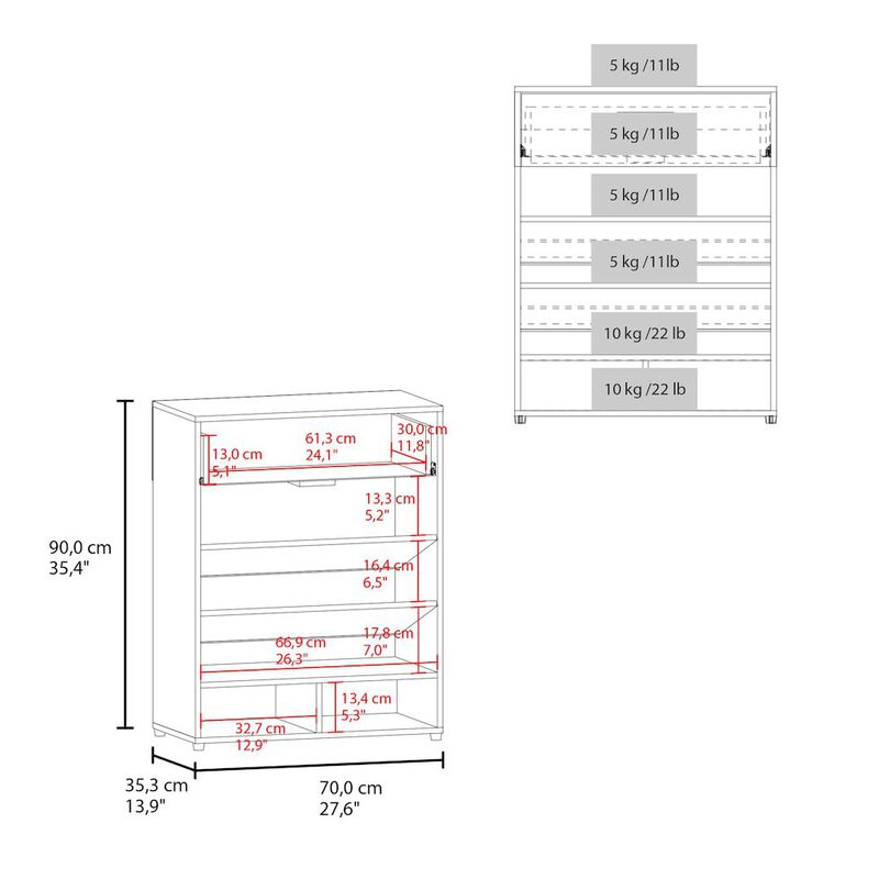 Kearns Shoe Rack,1 Door,4 Legs,5 Shelves,White