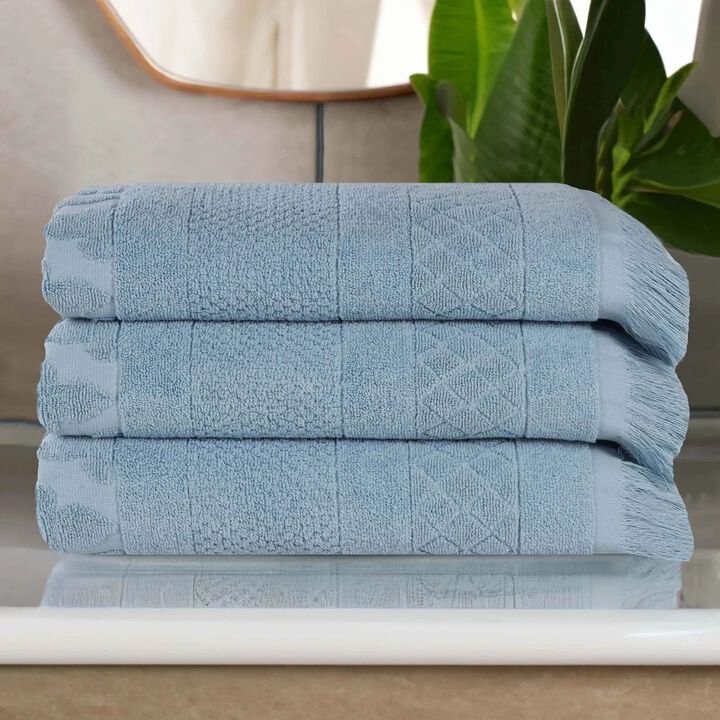 Absorbent Cotton Bath Towel Set of 3 with Geometric Jacquard Design