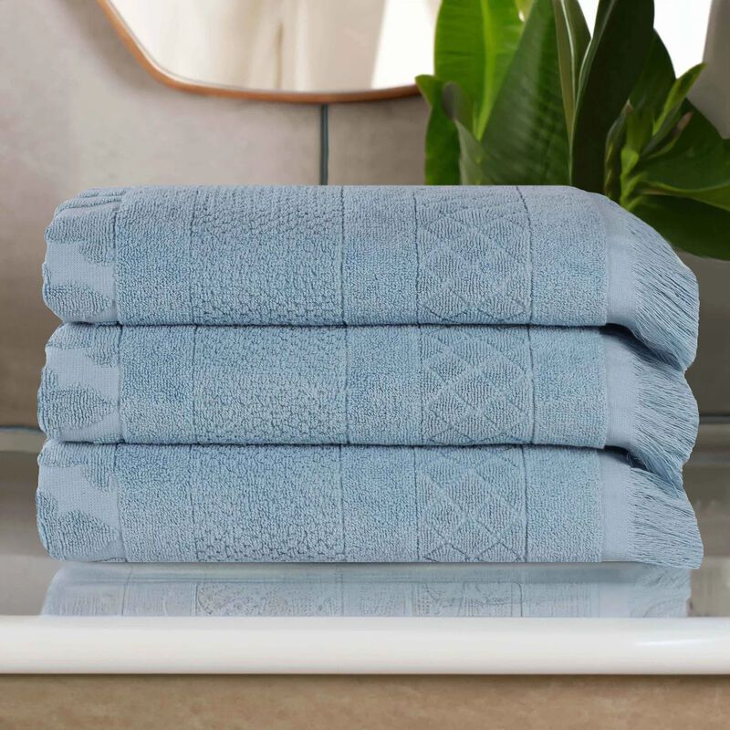 Absorbent Cotton Bath Towel Set of 3 with Geometric Jacquard Design image number 1