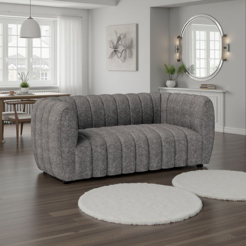 Hery Loveseat, 65 Inch, Gray Boucle, Vertical Channel Tufted Details - Benzara - Benzara