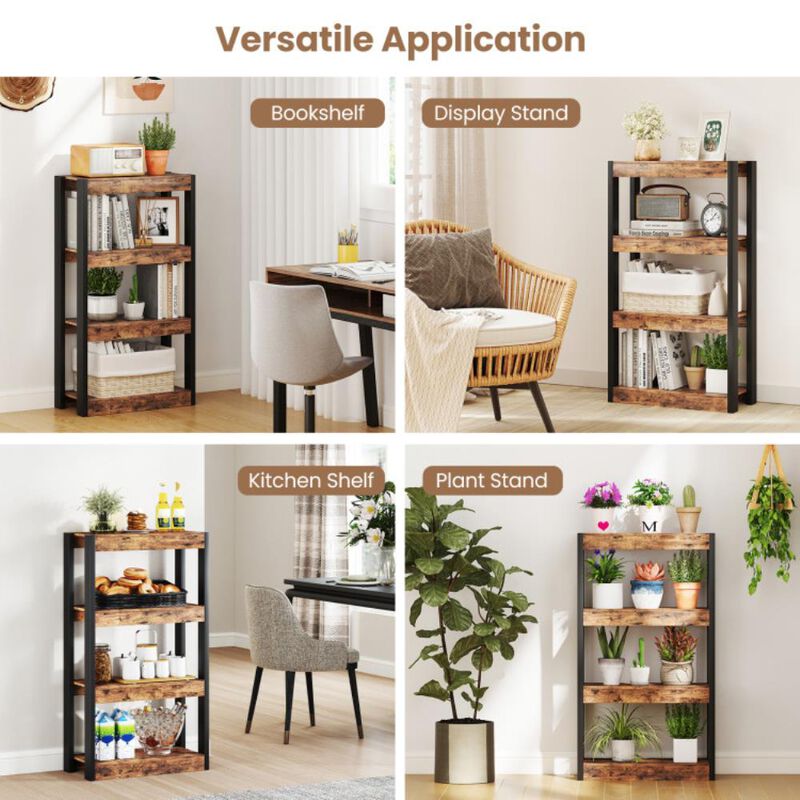 Hivvago 4 Tier Bookshelf Wooden Bookcase with Dual Anti-Tipping Kits