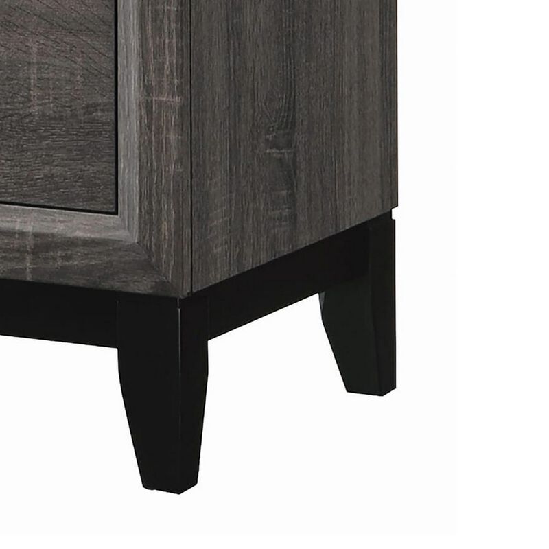 Wooden Nightstand with 2 Drawers and Chamfered legs, Gray and Black-Benzara