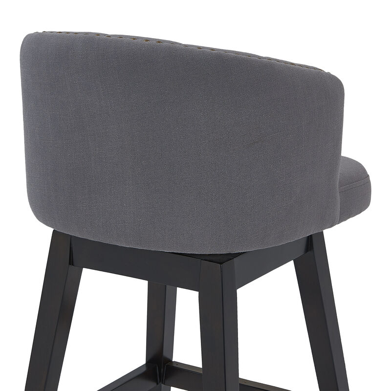 Celine  Counter Height Swivel Grey Fabric and Espresso Wood Bar Stool