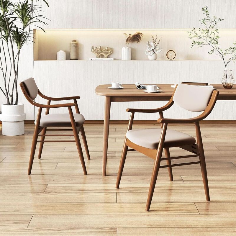 ShipItFurniture Wooden Velvet Upholstered Dining Chair - Rubberwood Frame, Mid-Century Modern image number 8