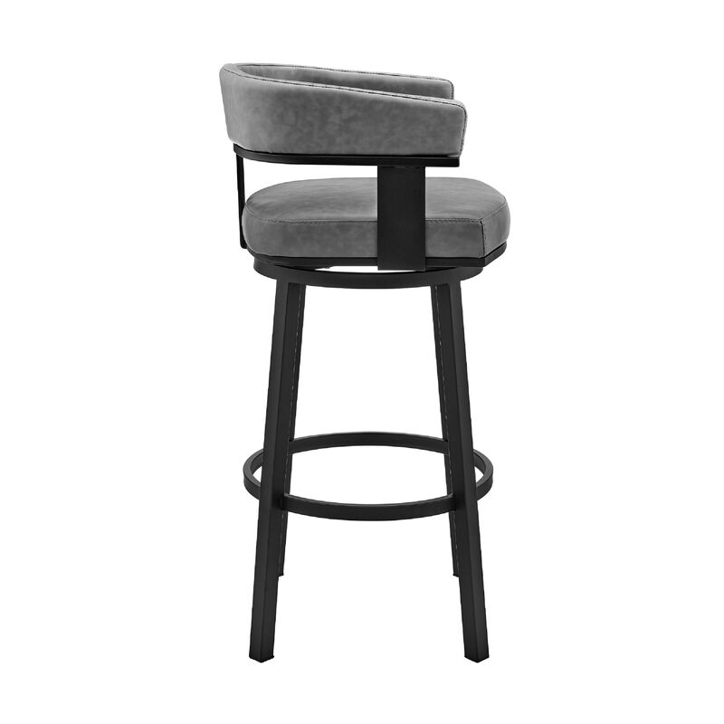 Swivel Counter Barstool with Curved Open Back and Metal Legs, Black and Gray-Benzara image number 3
