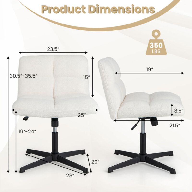 Hivvago Office Armless Chair Cross Legged with Imitation Lamb Fleece and Adjustable Height