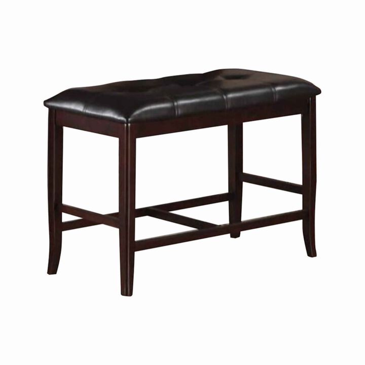 Rubber Wood High Bench with Tufted Upholstery Brown- Benzara