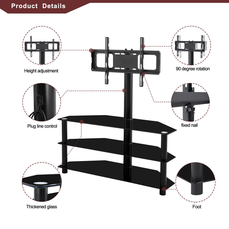 Streamdale Multi-Function TV Stand Height Adjustable Bracket Swivel 3-Tier image number 3