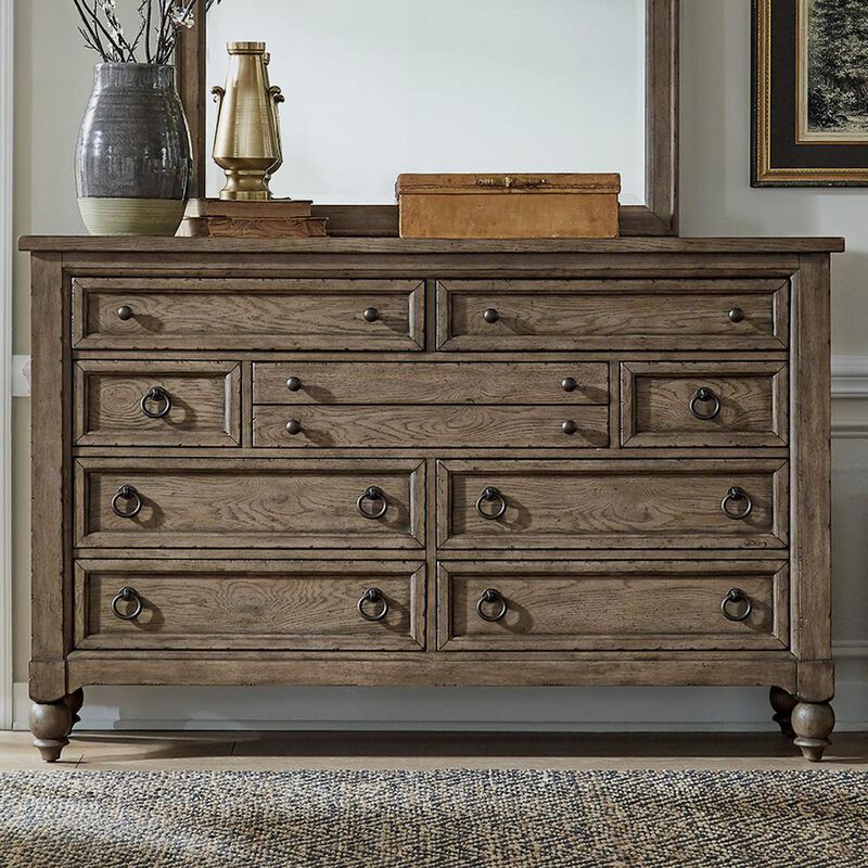 Liberty Furniture Americana Farmhouse 9 Drawer Dresser, Black in Dusty Taupe image number 1