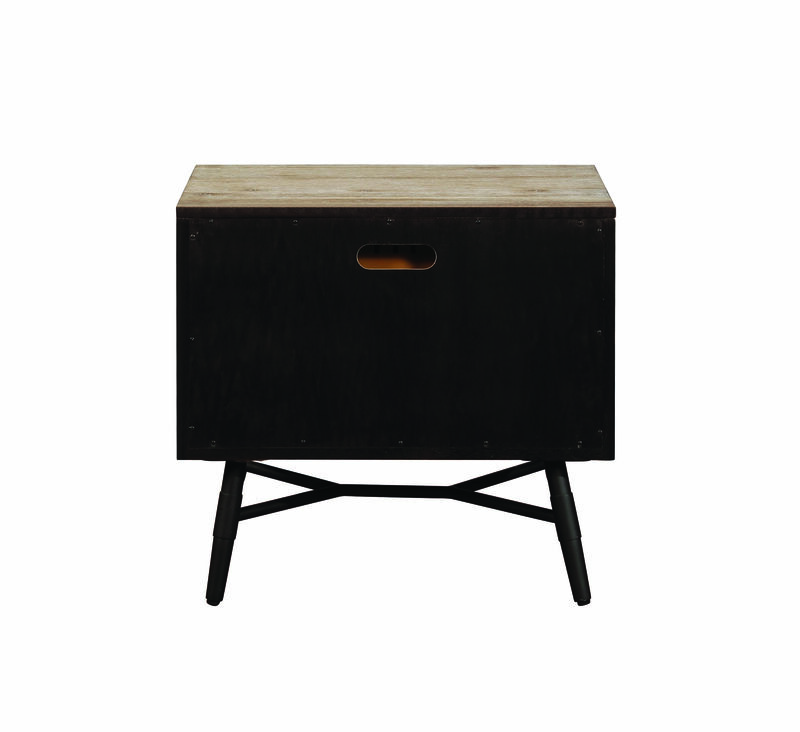 Two Drawer Wooden Nightstand with Metal Angled Legs, Brown and Black-Benzara