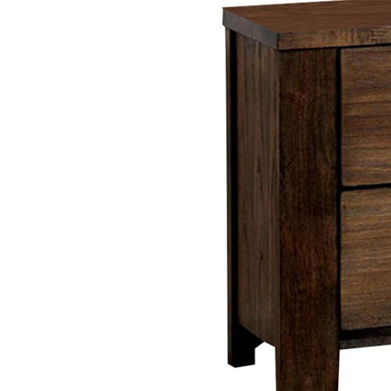 2 Drawer Wooden Nightstand with Grain Details, Oak Brown-Benzara
