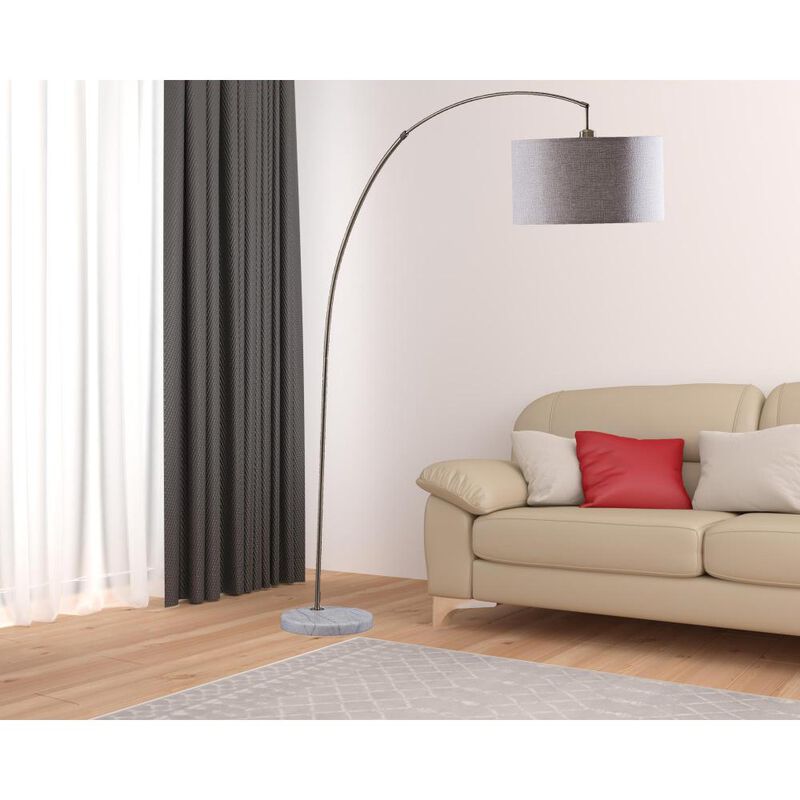 Hivvago 86" Beige And Antique Gold Arched Floor Lamp With Gray Drum Shade