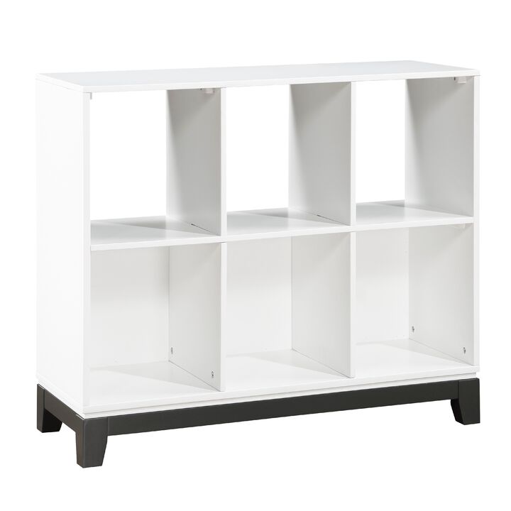 Thiem Bookcase, 6 Cubby Style Shelves, White, Black Veneer, 40 Inch - Benzara