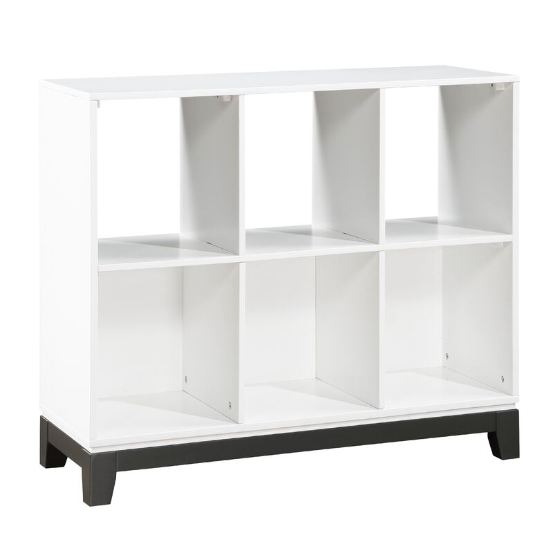 Thiem Bookcase, 6 Cubby Style Shelves, White, Black Veneer, 40 Inch - Benzara