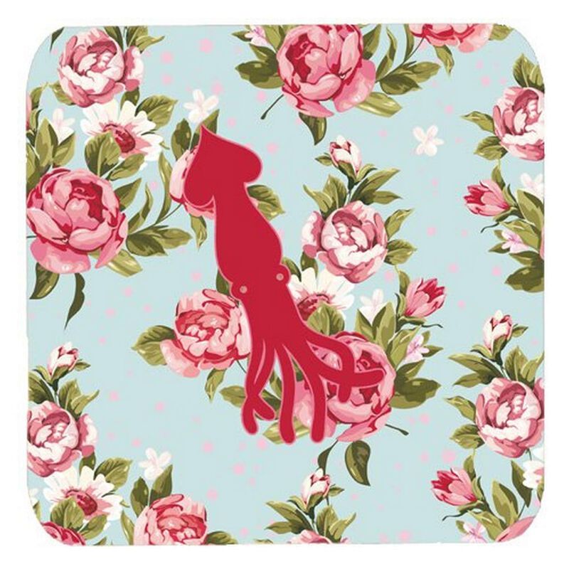 Caroline's Treasures BB1096-RS-BU-FC Squid Shabby Chic Blue Roses Foam Coasters (Set of 4), 3.5 H x 3.5 W, Multicolor