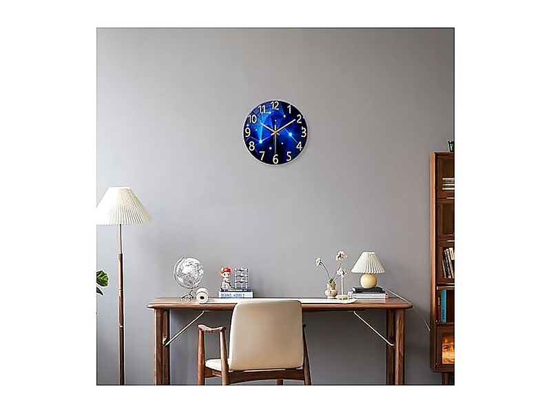 Blue Wall Clocks Battery Operated 12 Inch Glass Clock Round Living Decor Kitchen image number 2