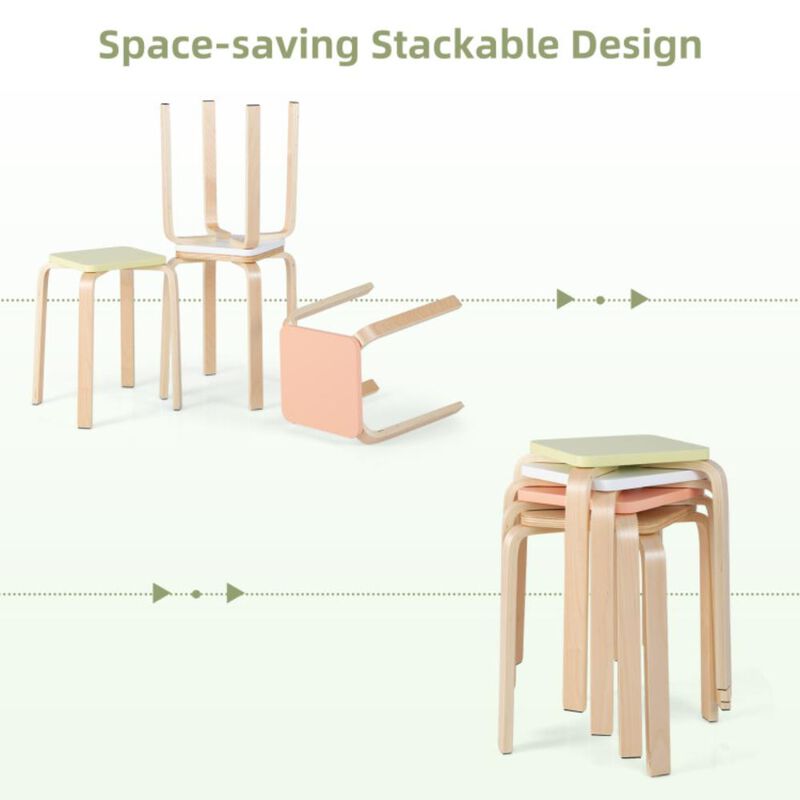Hivvago Stackable Stools Set of 4 with Square Top and Rounded Corners