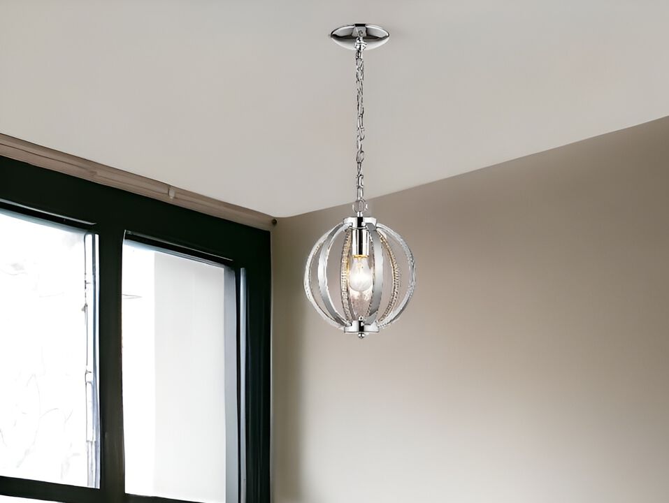 Hivvago Nevaeh 1-Light Chrome Globe Pendant With Crystal Accents