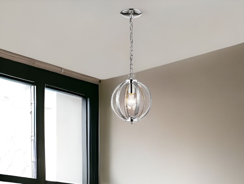 Hivvago Nevaeh 1-Light Chrome Globe Pendant With Crystal Accents