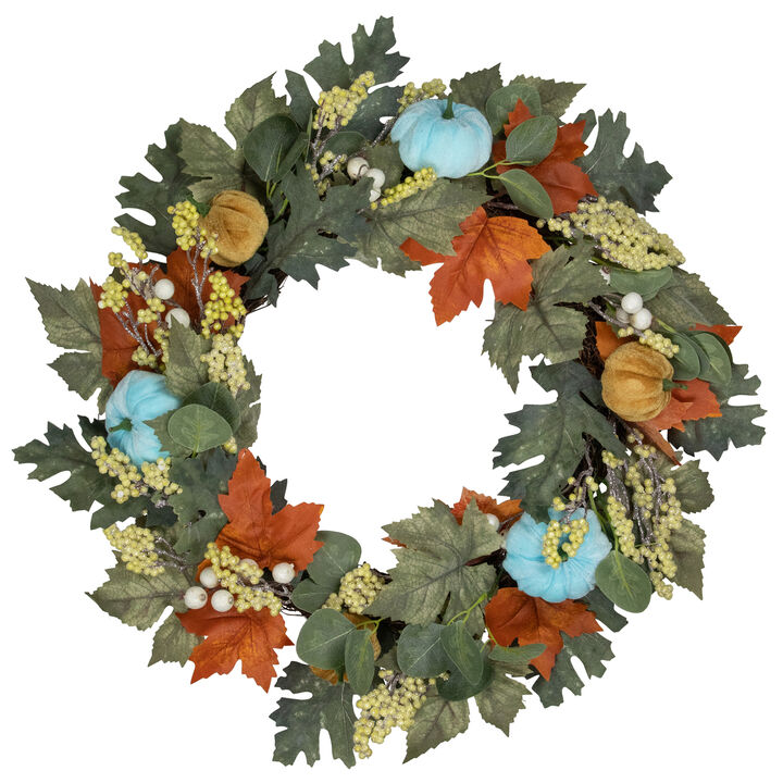 Green and Orange Foliage and Gourds Thanksgiving Artificial Wreath  22-Inch
