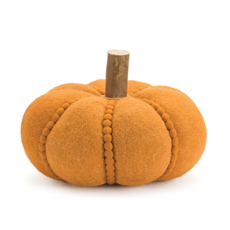 Set of 2 Felt Wool Pumpkins for Fall Tabletop, Shelf, or Mantel Decor
