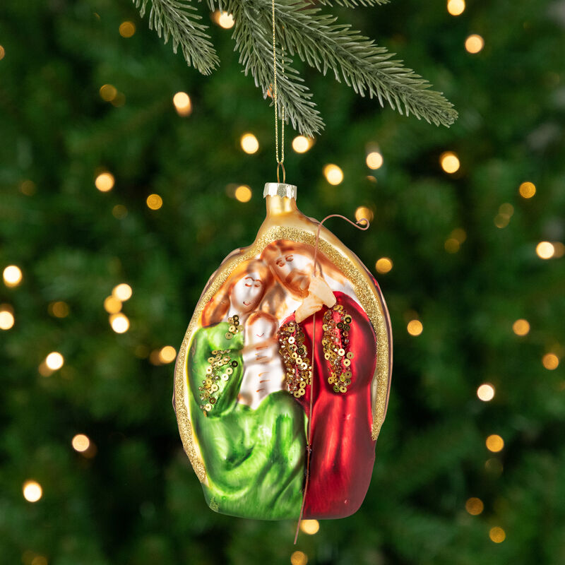 6" Religious Holy Family Glass Nativity Christmas Ornament image number 1